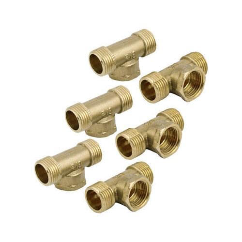 6pcs 1/2PT Female to 1/2PT Male Thread 3 Way T Shaped Tee Coupling Brass Fitting