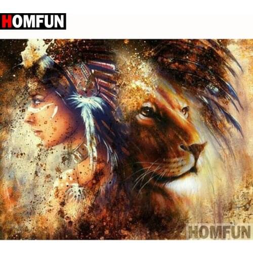 HOMFUN Full Square/Round Drill 5D DIY Diamond Painting "Beauty lion" Embroidery Cross Stitch 5D Home Decor Gift A18150