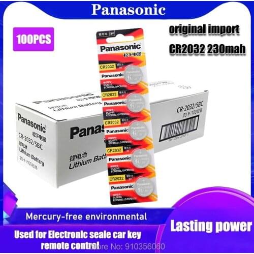 100Pcs CR2032 PANASONIC 3V Lithium Battery Button Coin Cell 5004LC SB-T15 DL2032 KL2032 for Watch Remote Control Computers