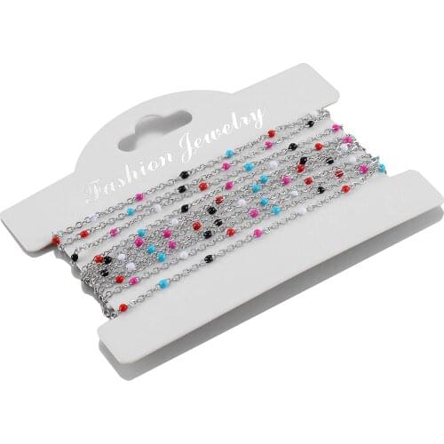 1.5mm Width 2M Stainless Steel Enamel Blue/Black/White/Red/Link Cable Chains for DIY Necklace Jewelry Making Findings