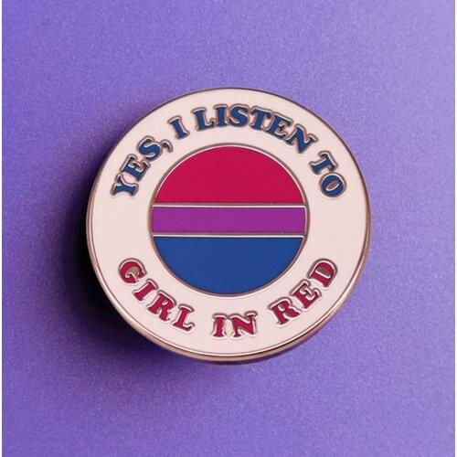 Yes I Listen To Girl In Red Bisexual Power LGBT Pride Enamel Brooch Pin Lapel Pins Badges Women Fashion Jewelry Accessories