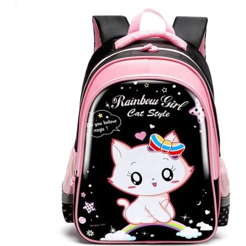 Children Backpack School Bags Set Princess Cat Satchel Pencil bag Orthopedic Pink Cat Kid Backpack Girls Grade 1-3-6 escolares