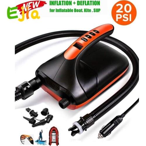 20PSI SUP Electric Air Pump-12V Rechargeable Quick Air Inflator,with Dual Stage Inflation & Deflation, LCD Digital Electric Pump