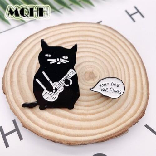Cartoon Animal Black Cat Playing Guitar Dog Letter Enamel Brooch Alloy Badge Cowboy Clothes Bag Pin Set Jewelry Gift For Friend