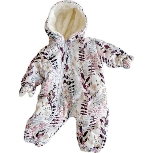 Baby Boy Girl Rompers Print Long Sleeve Zipper Hooded Baby Clothing Jumpsuits Winter Newborn Baby Girl Clothes Baby Clothes