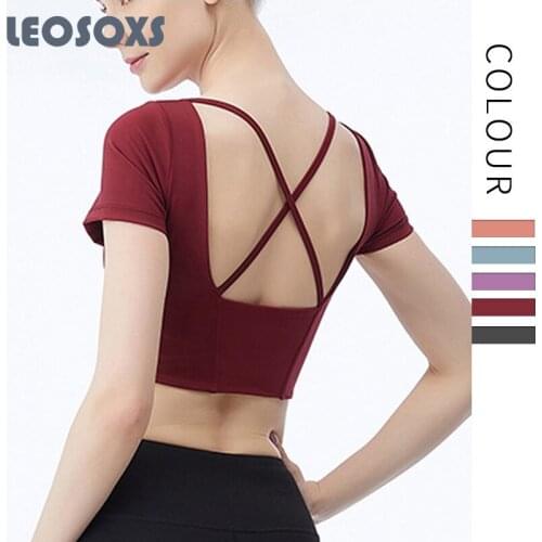 2020 New Yoga Short T-shirt Women Chest Mat Exercise Fitness Sport Yoga Short Fashion Short Sports Top Women Yoga T-shirt