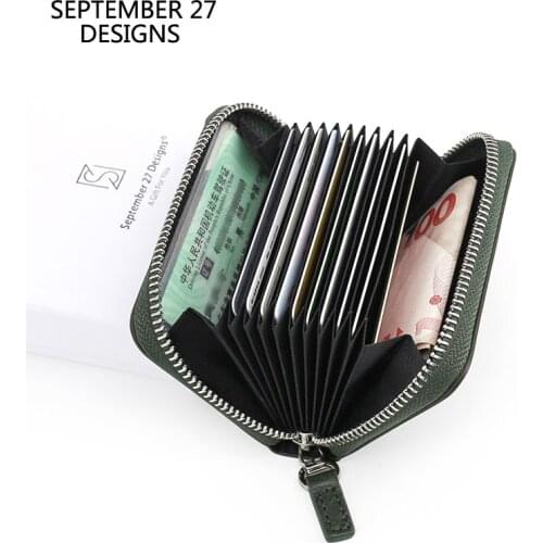 New Fashion Accordion Credit Card Wallets Women First Layer Cow Leather Luxury ID Bank Card Slot Mini Coin Pouch Men Small Purse