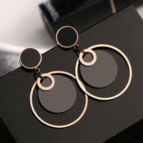 Stainless Steel Black/Rose Gold Round Stud Earrings Jewelry For Women
