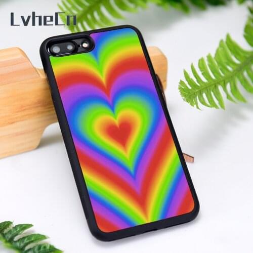 LvheCn Silicone Rubber Phone Case Cover for iPhone 6 6S 7 8 Plus X XS XR 11 12 Mini Pro Max Rainbow Hearts