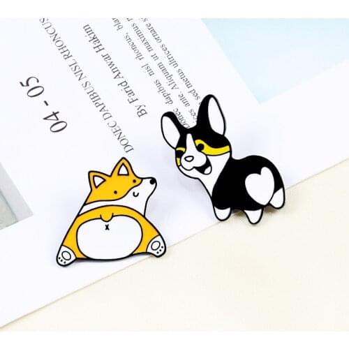 Lovely Corgi Brooch Cartoon Butt Dog Enamel Pins Cartoon Puppy Hat Jackets Lapel Pin Bag High Quality Metal Badges Kids Jewelry