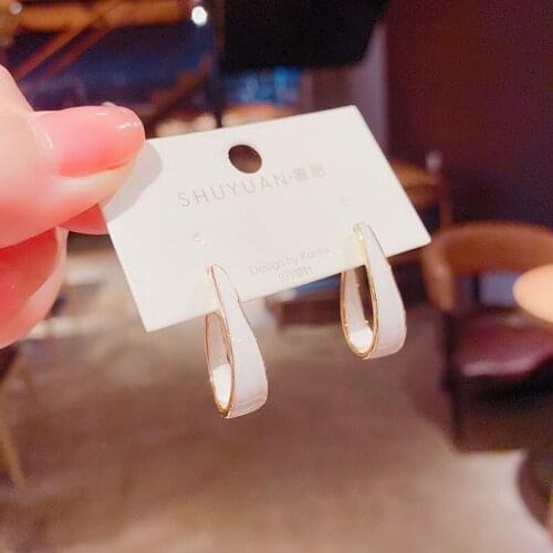 Fashionable and simple U-shaped earrings with white dripping oil 2021 trend Womens Earrings exquisite Jewelry for women