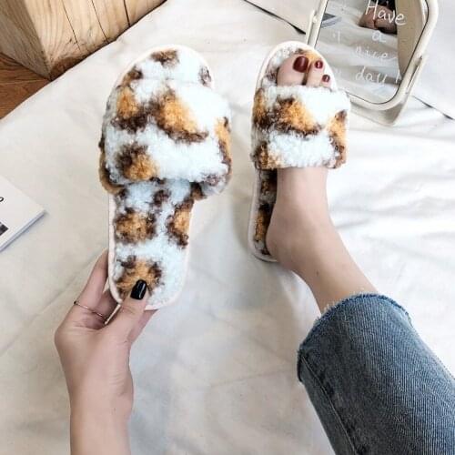 Mudibear Winter Womens Slippers Indoor House Bedroom Mute Femme Pantoufles Comfortable Soft Plush Slides Cute Leopard Pattern