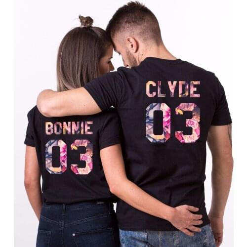 2019 Men Summer New Brand Mens cotton Mens T-shirt Bonnie Clyde Flower Couple Matching Top His HersUrban Kpop T shirt