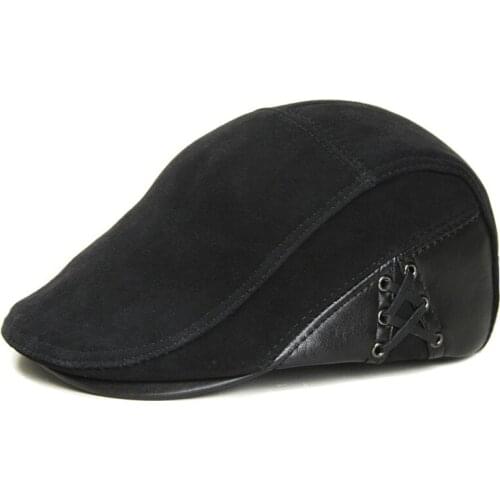 Mens Duck Tongue Beret Leather Sheepskin Suede Leisure Young And Middle-Aged Single Layer Thin Leather Hat/Caps