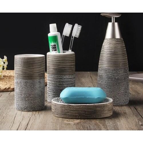 Vintage Handmade Ceramic Bathroom Four-piece Bathroom Wash Five-piece Bathroom Accessories Set/Melamine Tray/Soap Dispenser/Toot