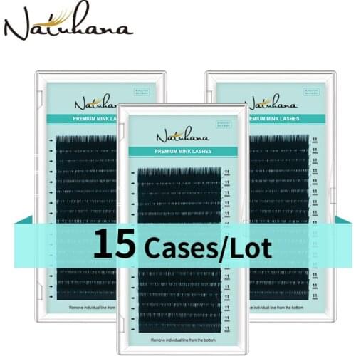 NATUHANA Wholesale 15Cases/Lot 16Rows Classic Synthetic Mink Single Eyelash Extension Individual Fake False Eye Lashes Extension