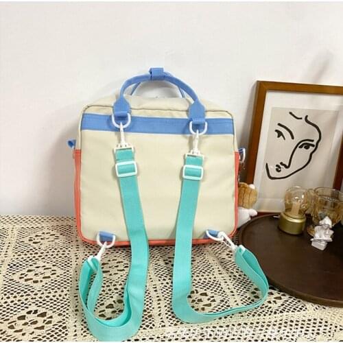 Nylon Women Backpack Contrast Color Multifunction Waterproof Bag Female Transparent Pocket Insert Buckle Small Schoolbag H-best