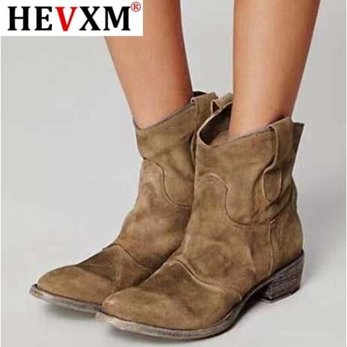New Women Suede Boots Women Winter 2020 Women Ladies Ankle Booties Round Toe Solid Motorcycle Boots Casual Botas Mujer