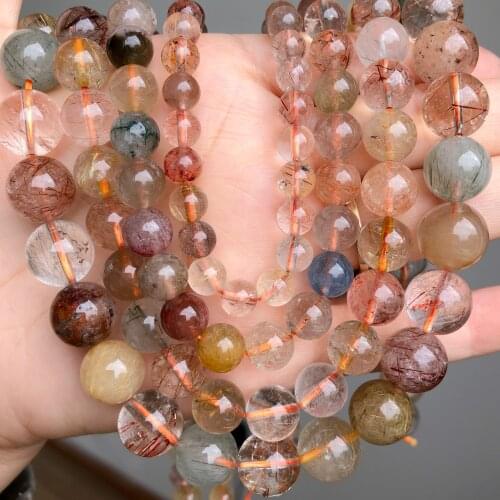 Wholesale Natural Colorful Rutilated Quartz Beads Handmade Diy Bracelet Necklace Round Loose Spacer Beads For Making Jewellery