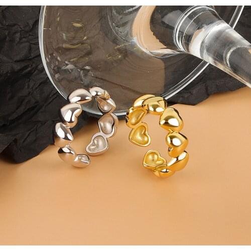 LIVVY Silver Color LOVE Heart Chain Opening Adjustable Rings For Women New Trends Creative Party Jewelry Gifts