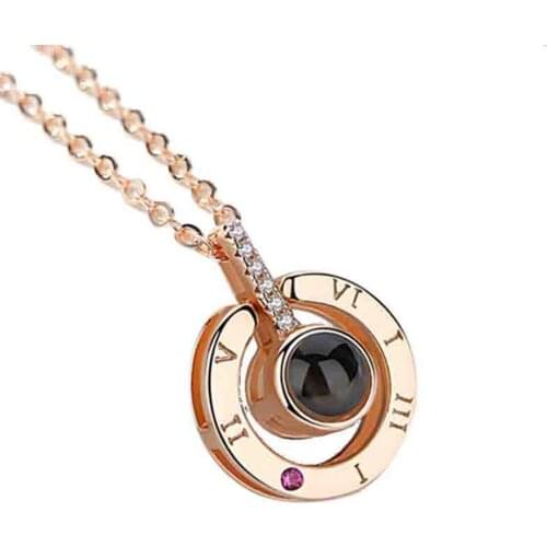 Rose Gold&Silver 100 languages I love you Projection Clavicle Romantic Memory Wedding Necklace Rose Gold Silver