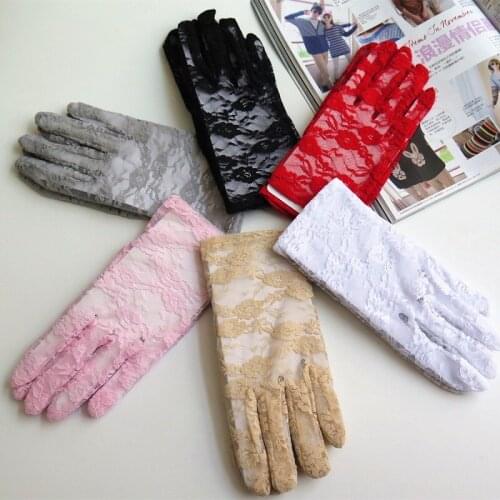 Short Sunscreen Women Lace Gloves Driving Sun Gloves Black Pink Lace Floral Hand Mittens Evening Party Marriage Gloves ST243
