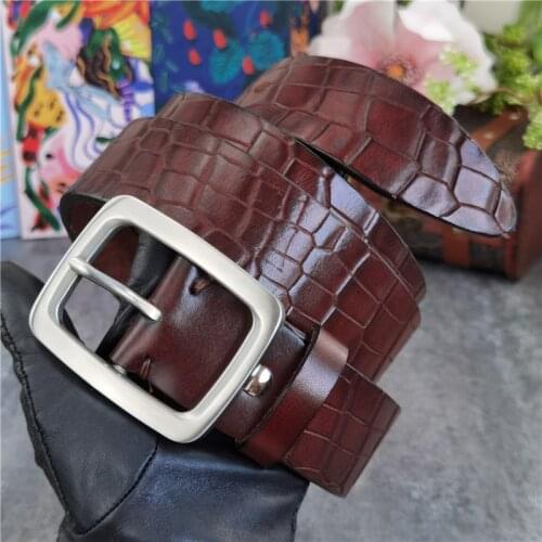 Stainless Steel Belt Buckle Mens Belts Luxury Thick Desiger Genuine Leather Belt Ceinture Belts Men Leather Waist Belt SBT0013