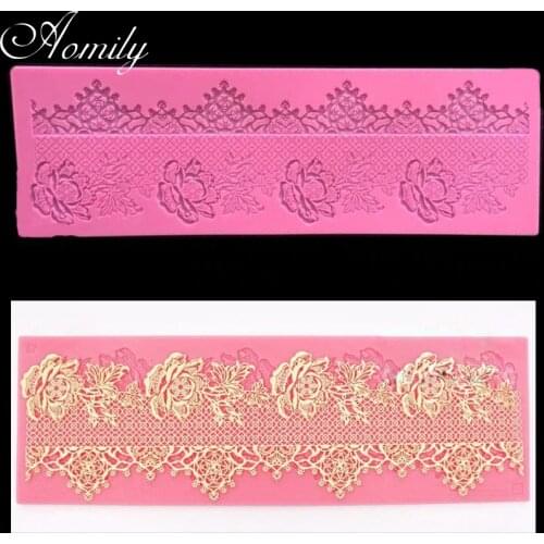 Aomily Lace Rose Wedding Cake Silicone Beautiful Flower Lace Fondant Mold Mousse Sugarcraft Icing Mat Pad Pastry Baking Tool