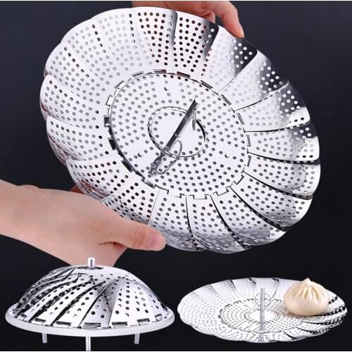 Kitchen stainless steel steamer Folding steamer Steamed bun Retractable fruit basket Steamed vegetable steamer rack Steamer