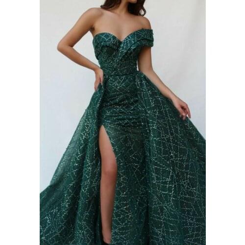 Vkbridal Sexy V-Neck Green Sequin Dubai Prom Dresses with Split Long Mermaid Party Dresses Zipper Back Formal Evening Gowns