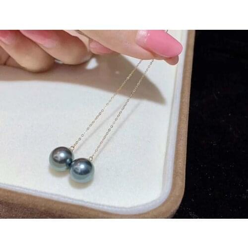 Y815 Pearl Earrings Fine Jewelry Solid 18K Gold Round 8-9mm Nature Sea Water Tahiti Black Pearls Drop Dangle Earrings for Women