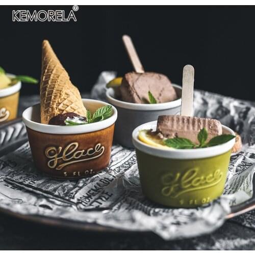 Japanese Tableware Ceramic Ice Cream Bowl Ice Cream Cup Cake Pudding Small Bowl Dessert Ceramic Cup Baking Bowl