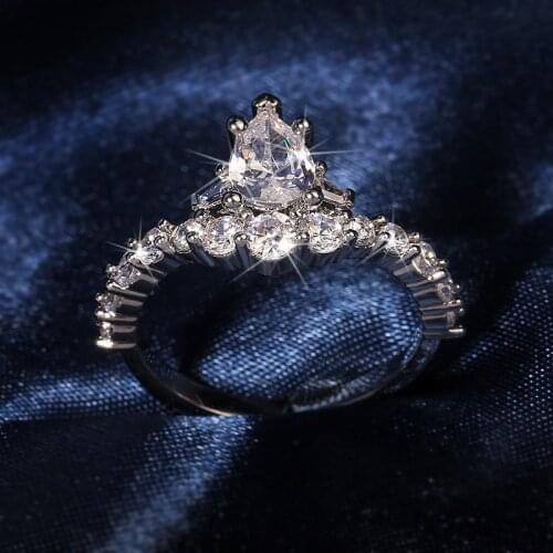 Womens Ring Crown Shape Inlaid Zircon Silver Color Ring Fashion Simple Engagement Ring Give Girlfriend A Birthday Gift