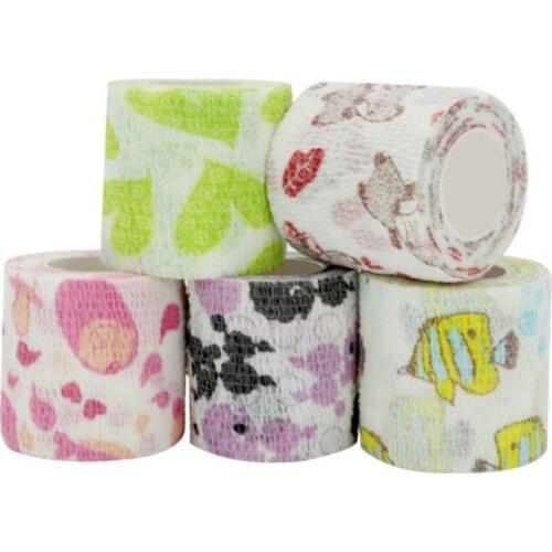 1pc/4.5m Printed Medical Self Adhesive Elastic Bandage Colorful Sports Wrap Tape for Finger Joint Knee First Aid Kit Pet Tape