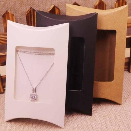 10pcs box &10 Inner Card 2018 New DIY Kraft Paper window Pillow Box Necklace Jewelry Display Clear Pvc Pillow Box