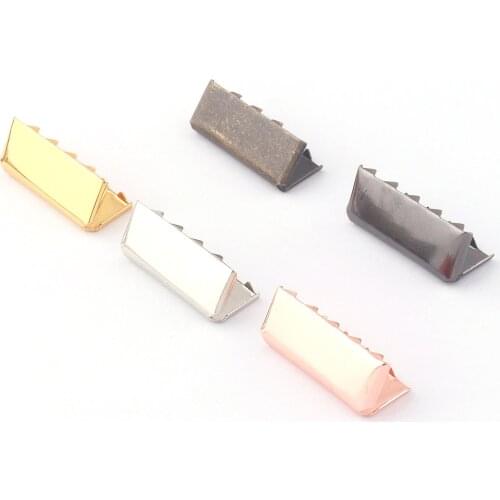 25mm Rose Gold Ribbon End Clamps with Loop,Ribbon Cord Rope Lanyard Clips End Fastener Leather Crimps Webbing Key fob Hardware