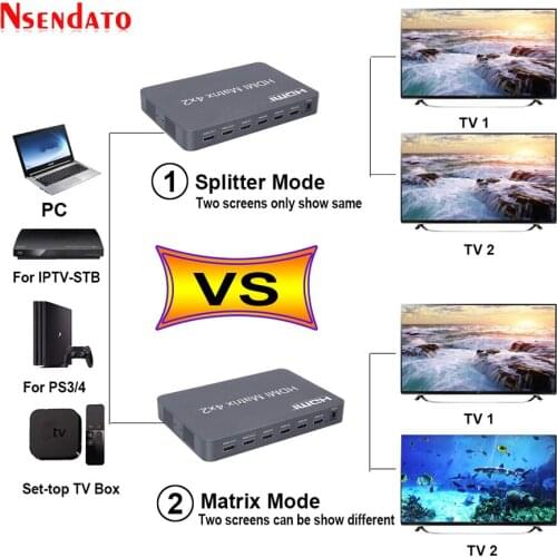 4K@60Hz HDMI Matrix 4x2 Switch Splitter with Audio Spdif IR Remote Control HDMI Switch 4x2 4K HDMI 4x2 Matrix Switch for PS4 TV