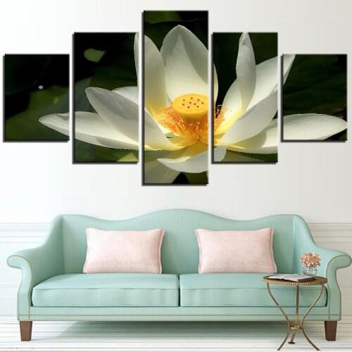 5 Pieces Lotus Canvas Painting Water Lily Wallpapers Flowers Posters Yellow Stamen Pictures For Home Room Decor Artwork Pond