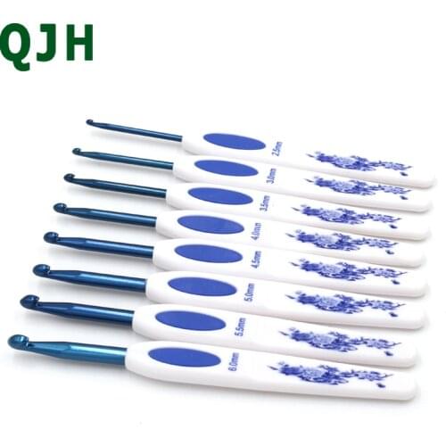 8pcs/set Mixed Metal Hook Crochet Template Kit Plastic Handle Aluminum Knitting Needles for Loom Tool Band DIY Crafts 2.5-6.0mm