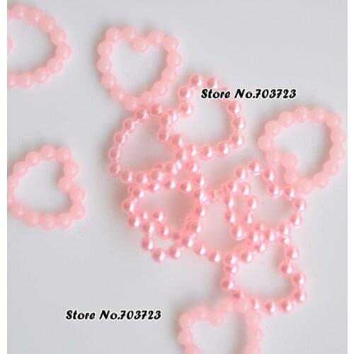 ABS Acrylic Pearl Gem Ivory Pink Heart Flat back DIY your phone case 20pcs