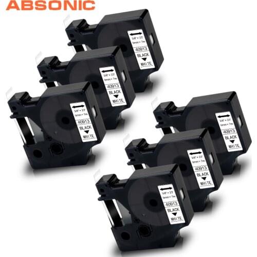 Absonic 6PCS 40913 Black on White Printer Ribbon for Dymo D1 Label Tape for Dymo Label Manager 160 210D 280 360D 420P Typewriter