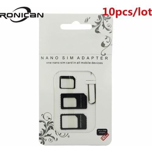 10pcs Nano SIM Card Adapter 4 in 1 micro sim adapter with Eject Pin Key Retail Package for iPhone 5 5S 6 7 4 for Samsung S8 plus
