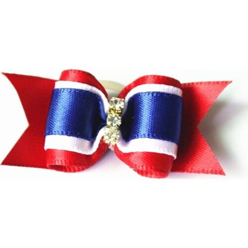 100PC/Lot Ribbon Dog Hair Bows Red/White/Blue Dog Grooming Bows Independence Day Pet Accessories