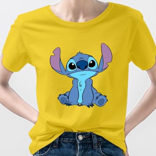 Disney Spain France Popular Tshirt Women Cute Stitch Oversize Printed Design Mujer T-shirts Lilo & Stitch Animation Vetement