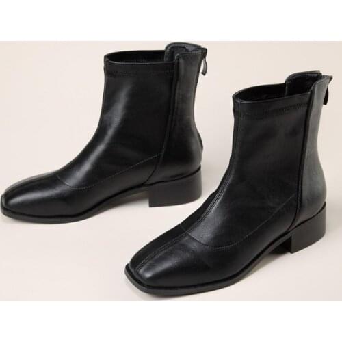Black Burgundy Vegan Leather Winter Ankle Boots for Women Warm Fur Boots Flat Heel Woman Boots Boots 2021 Hot sell short boots