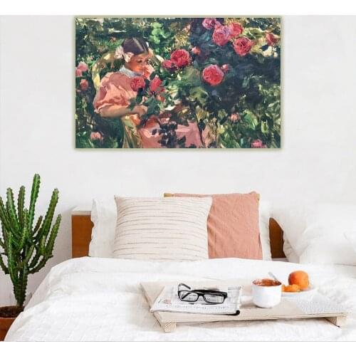 Citon Joaquin Sorolla《Elena Among Roses》Canvas Art Oil Painting Artwork Poster Decorative Picture Wall Decor Home Decoration