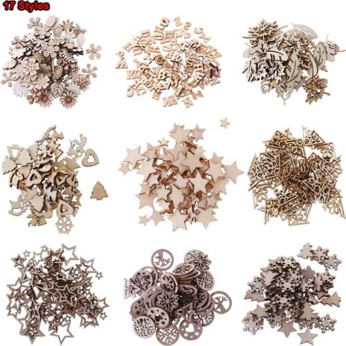 25-200Pc Laser Cut Wood Feather snowflake Flowers and leaves Hollow Star Letters Embellishment Wooden Shape Craft Wedding Decor