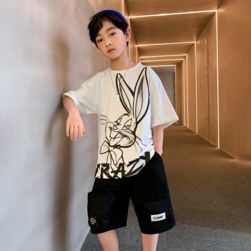 New Summer Boys Clothing Kids Tracksuit Cartoon Rabbit Print T Shirt Shorts Suits For 6 8 10 11 12 Years Boys T-Shirt Shorts Set