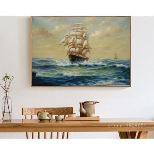 Cotton no frame classical ship seascape landscape canvas printings oil painting printed on cotton wall art decoration picture