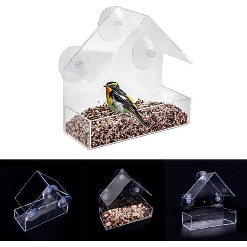 Triangular Shaped Birds Feeder Acrylic Transparent Birds Food Seed Holder Container Hanging Birds Food Feeder GQ